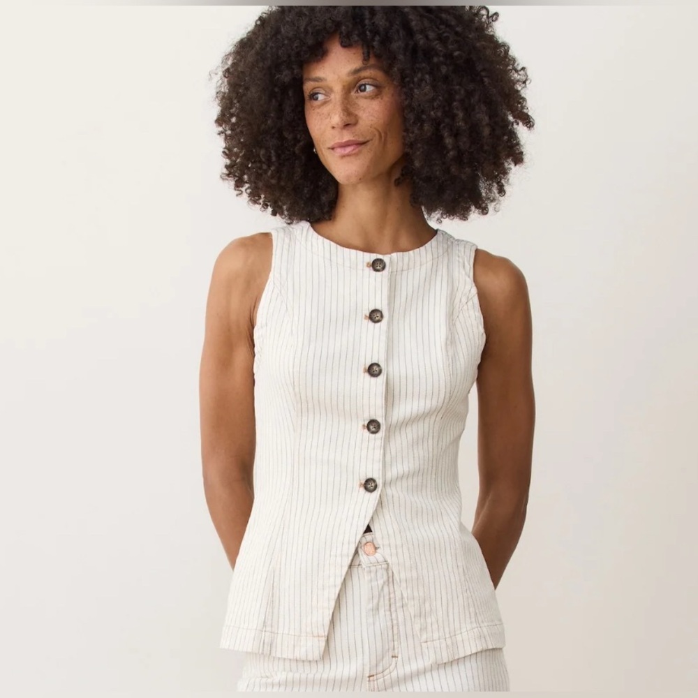 Marine Layer Charlie Longline Vest in Ticking Stripe, XS NWT